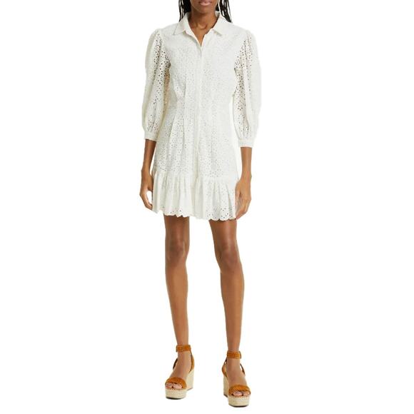 VERONICA BEARD Kylan Dress Mini Button Down Collared Cotton White Long Sleeve 12 - Picture 4 of 11